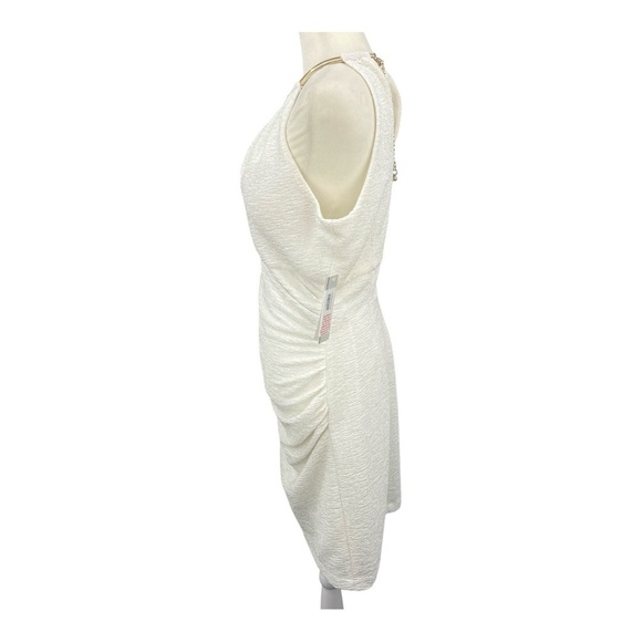 Eliza J Ivory & Gold Fukuro Textured Glitter Halter Sheath Party Cocktail NWT - Picture 3 of 13